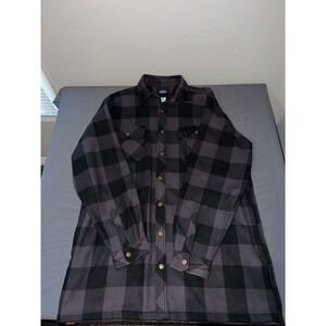 Polar King Men Black Purple Buffalo Plaid Fleece Lined Flannel Shirt Jacket LT